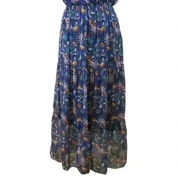 Anthropologie Laura Guidotti Silk Blend Navy Blue Paisley Maxi Dress - Picture 5 of 8
